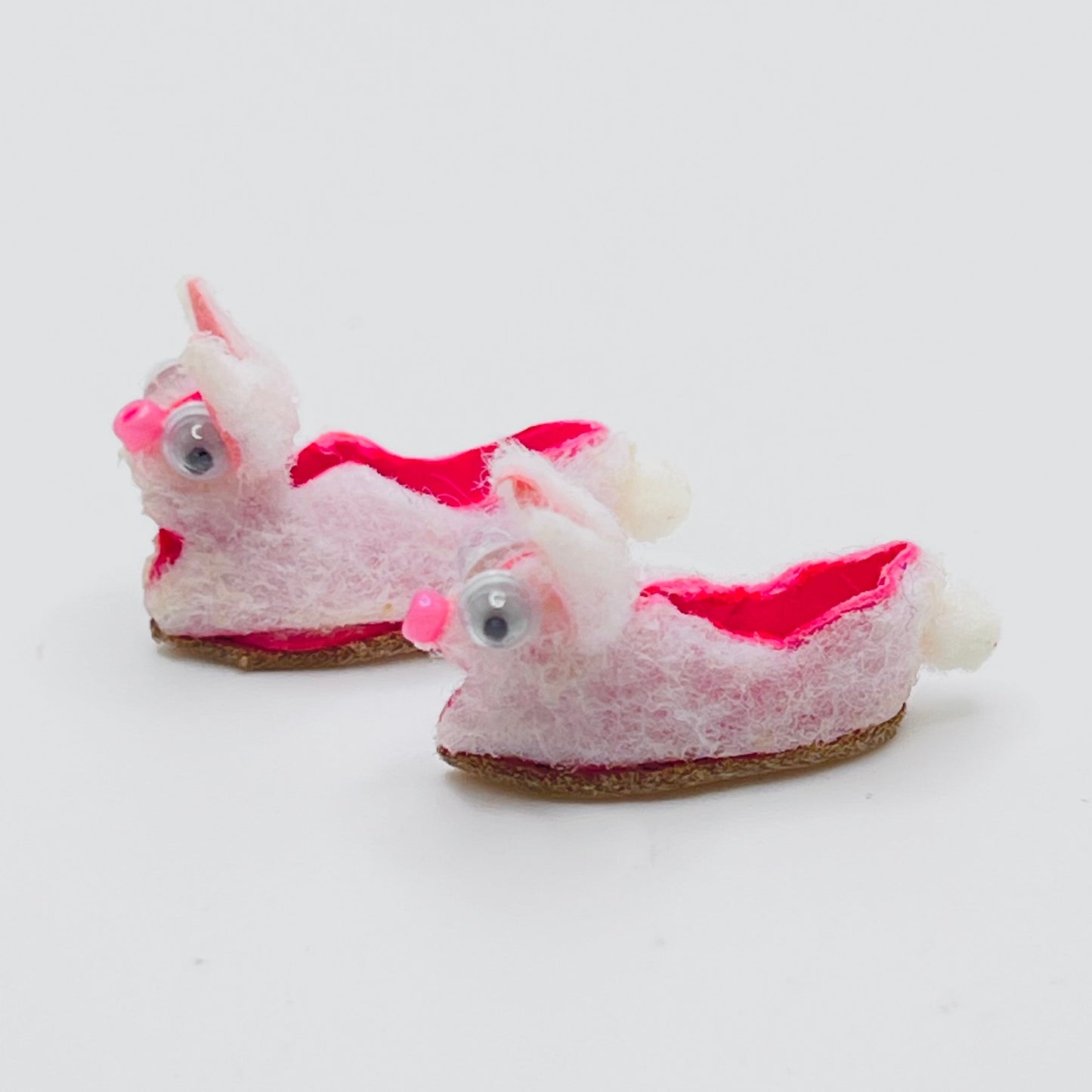 Pair of Fuzzy Bunny Slippers - Handmade - 1/12 Scale Dollhouse Miniature