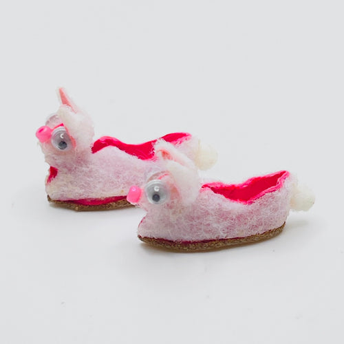 Pair of Fuzzy Bunny Slippers - Handmade - 1/12 Scale Dollhouse Miniature