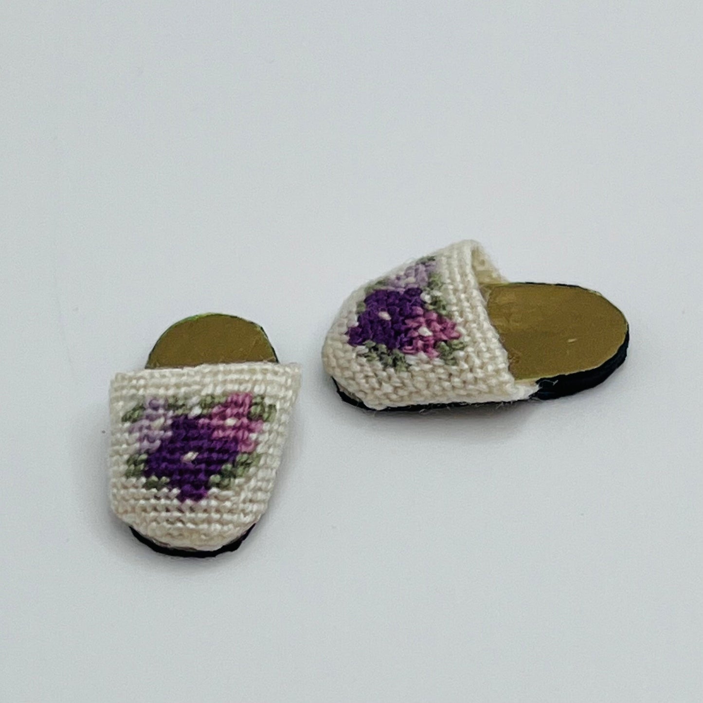 Pair of Petit Point Slippers - Handmade - 1/12 Scale Dollhouse Miniature