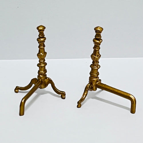 Pair of Brass Andirons for Fireplace - 1/12 Scale Dollhouse Miniature