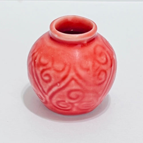 Round Dusty Rose Patterned Vase - 1/12 Scale Dollhouse Miniature