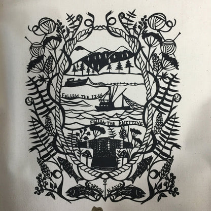 Cordova, Alaska Gansey Papercut Organic Cotton Tote
