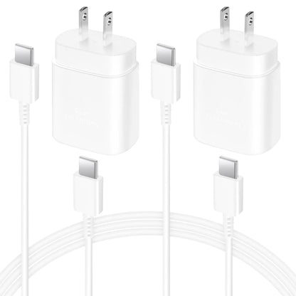 2 Pack USB C Charger 25W Type C Charger Fast Charging with 6FT USB C Android Phone Fast Charger Cable for Galaxy S24 Ultra/S23+/S22/S21/S20-White