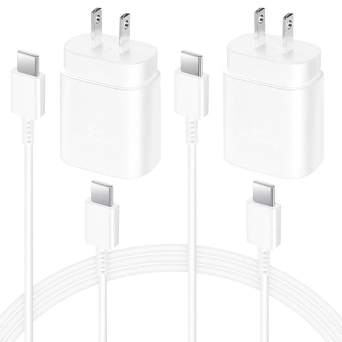 2 Pack USB C Charger 25W Type C Charger Fast Charging with 6FT USB C Android Phone Fast Charger Cable for Galaxy S24 Ultra/S23+/S22/S21/S20-White