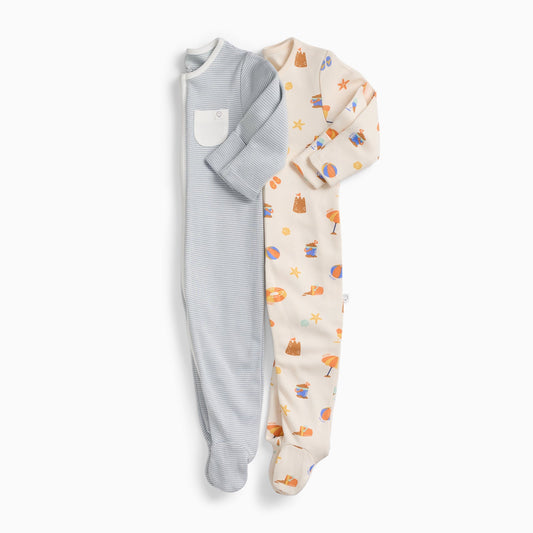 Beach Day & Blue Stripe Clever Zip Sleepsuit 2 Pack