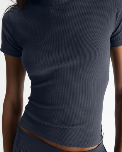 Modal Soft Rib Short Sleeve Top - Midnight Blue