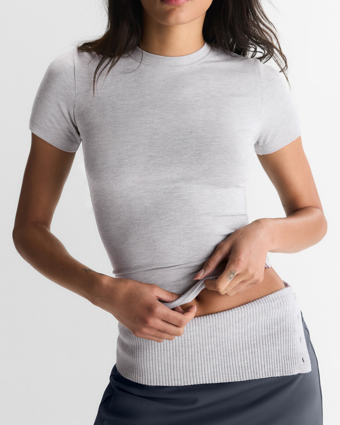 Modal Soft Short Sleeve Top - Light Grey Melange