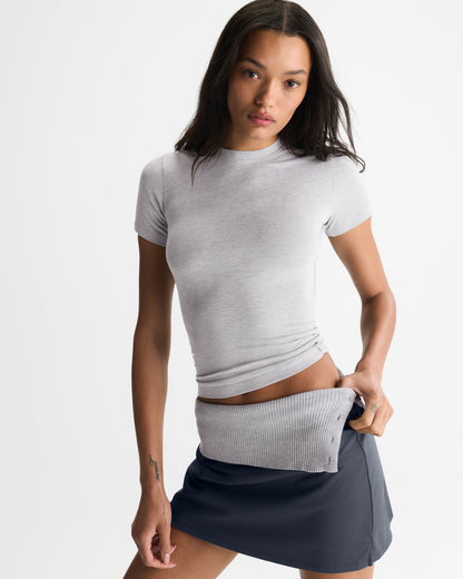 Modal Soft Short Sleeve Top - Light Grey Melange