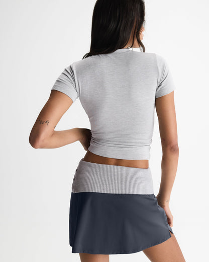 Modal Soft Short Sleeve Top - Light Grey Melange