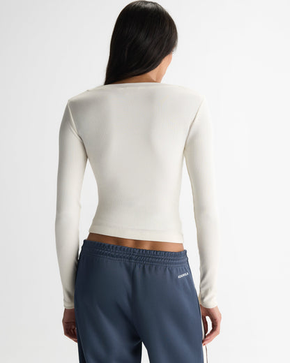 Modal Soft Rib Scoop Neck Long Sleeve Top - Marshmallow White