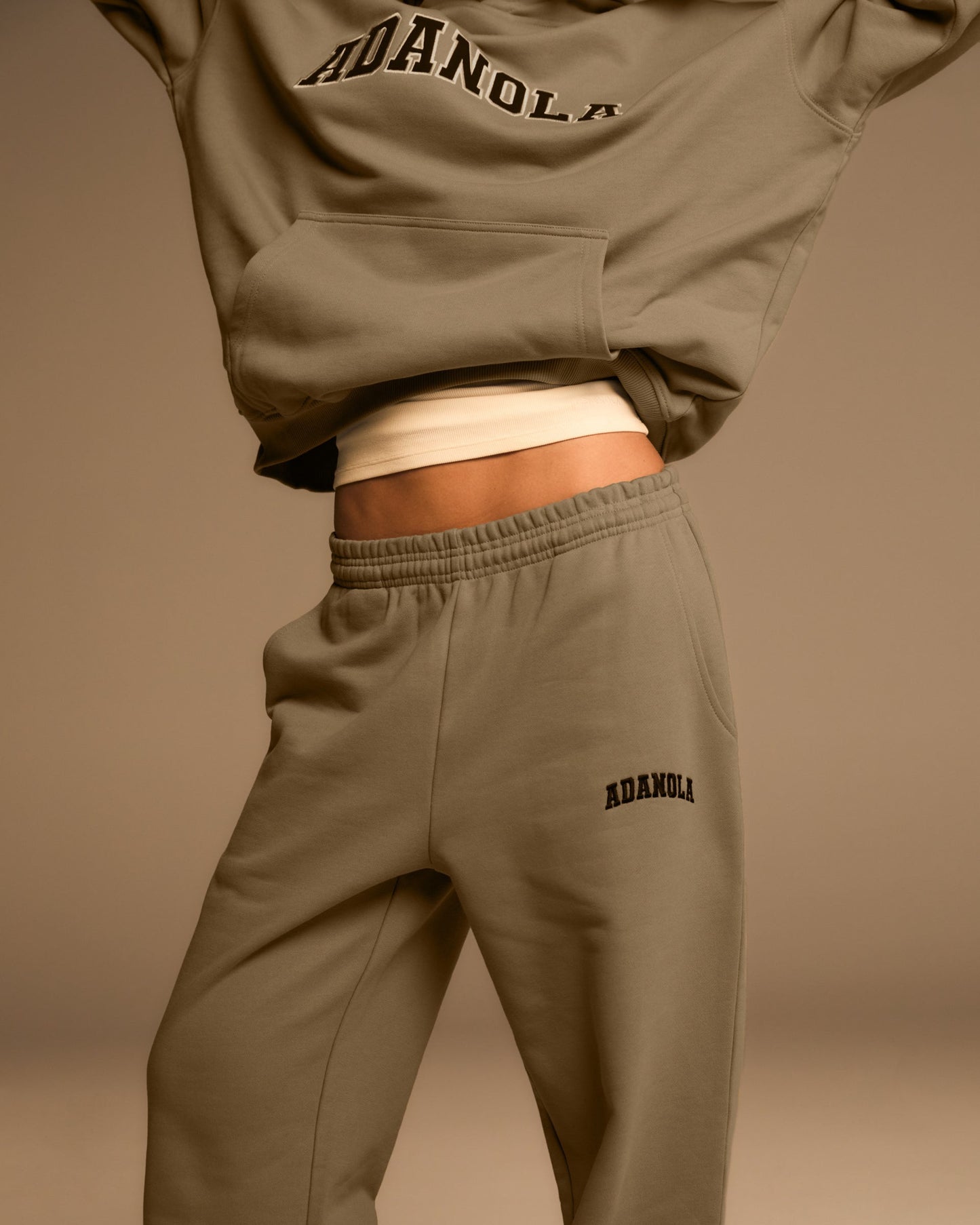 Varsity Straight Leg Sweatpants - Khaki Beige