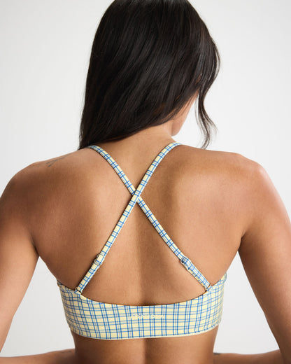 Checked Cross Back Tankini Top - Buttercream/Blossom Blue