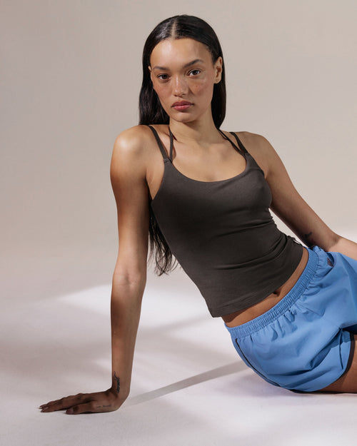 Modal Soft Skinny Strap Cami Top - Coffee Bean