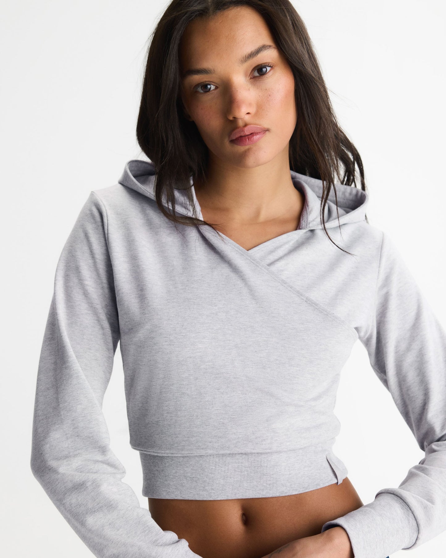 Wrap Modal Hoodie Top - Light Grey Melange