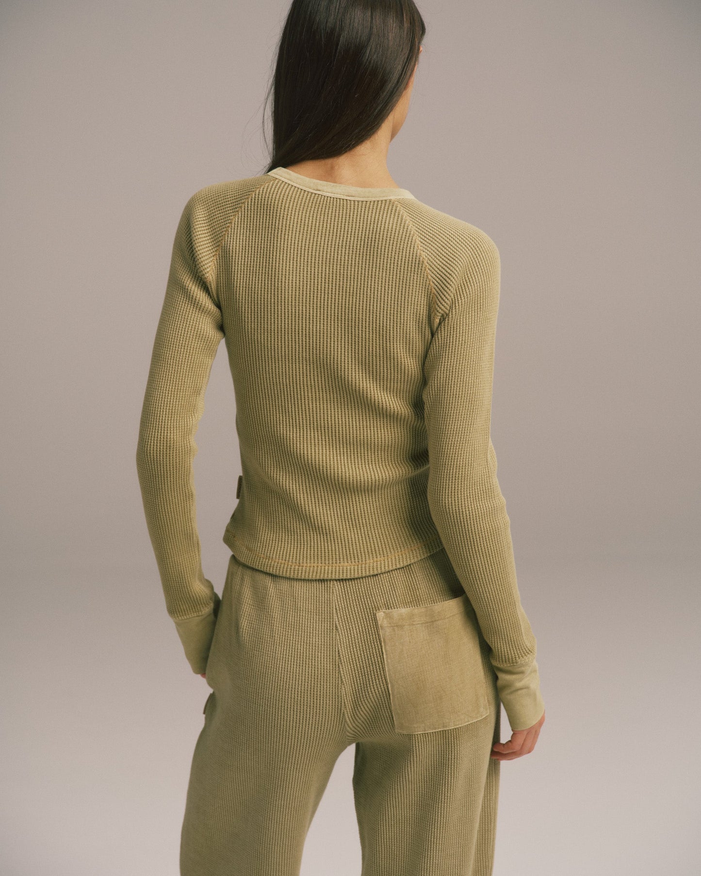 Waffle Raglan Long Sleeve Top - Pistachio Green