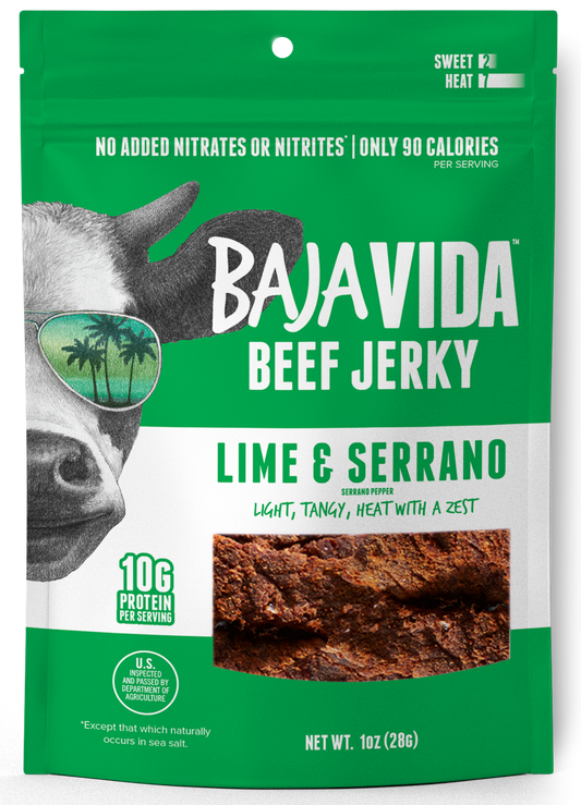 Baja Vida Snacks Lime And Serrano Beef Jerky - 1 OZ 72 Pack