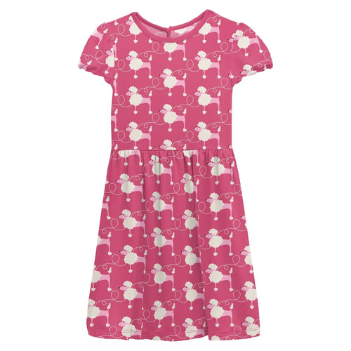 Flamingo Poodles Print Flutter Sleeve Twirl Dress - Select Size