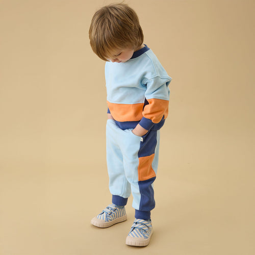 KIDLY by MORI Colourblock Joggers - Blue & Orange