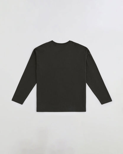 Varsity Long Sleeve Drop Shoulder T-shirt - Coffee Bean/White