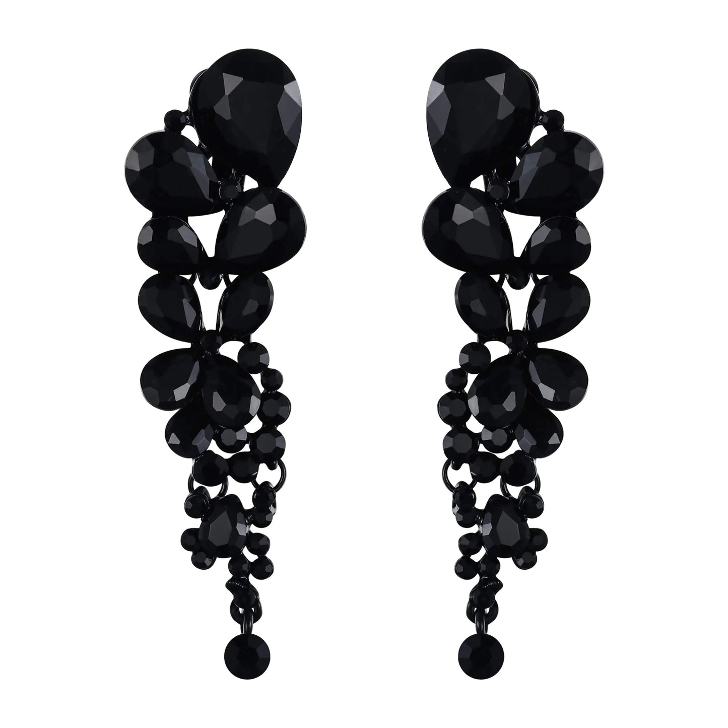 EVER FAITH Costume Jewelry Rhinestone Crystal Prom Statement Earrings Waterdrop Clip-on Dangle Earrings Black Black-Tone