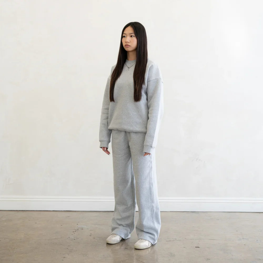 600 GSM 'Heather Grey' Fleece Crewneck