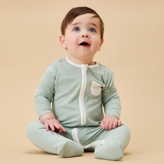 Clever Zip Sleepsuit 3 Pack - Green & Blue Stripe