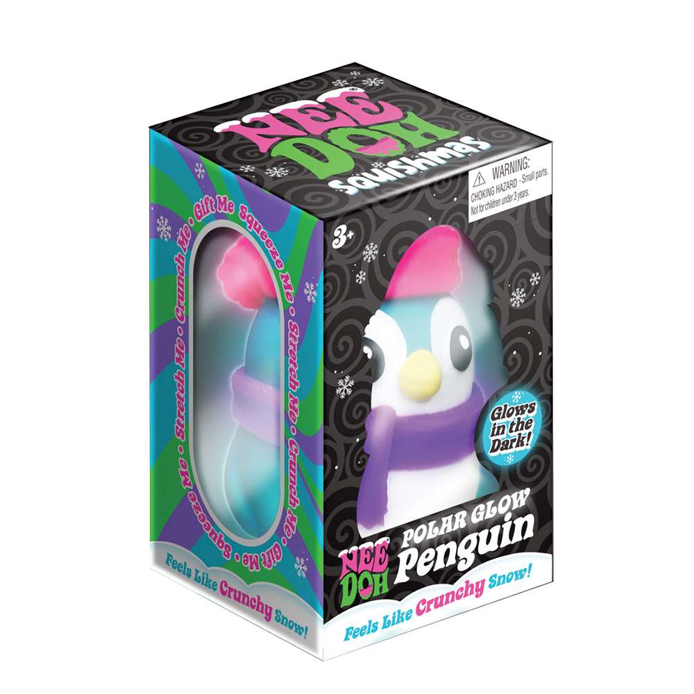 NeeDoh Polar Glow Penguin-Crunchy Snow Squishy Toy, Kids' Christmas Fidget Toys