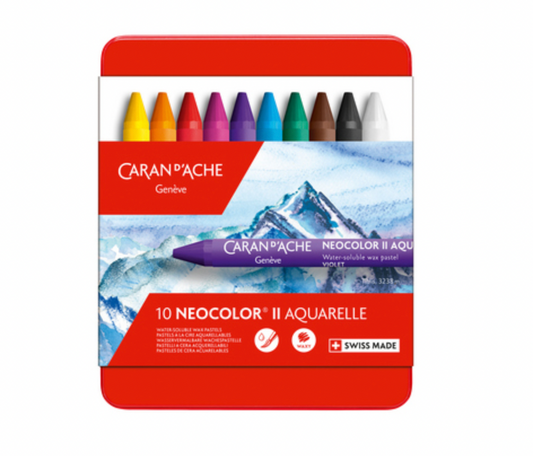 CARAN DACHE NEOCOLOR II PASTELS 10 COLOUR METAL BOX SET