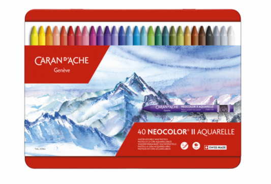 CARAN DACHE NEOCOLOR II PASTELS 40 COLOUR METAL BOX SET