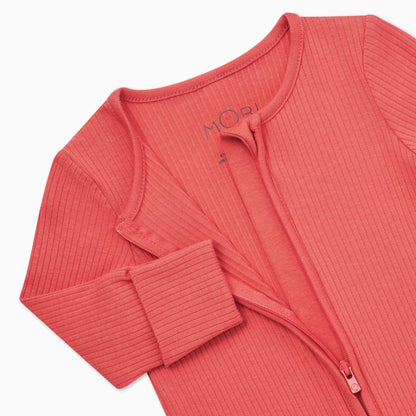 Coral Ribbed Clever Zip Sleepsuit