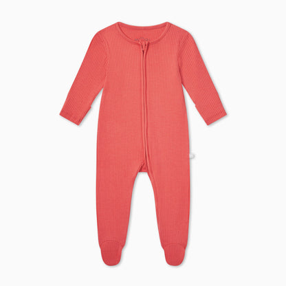 Coral Ribbed Clever Zip Sleepsuit