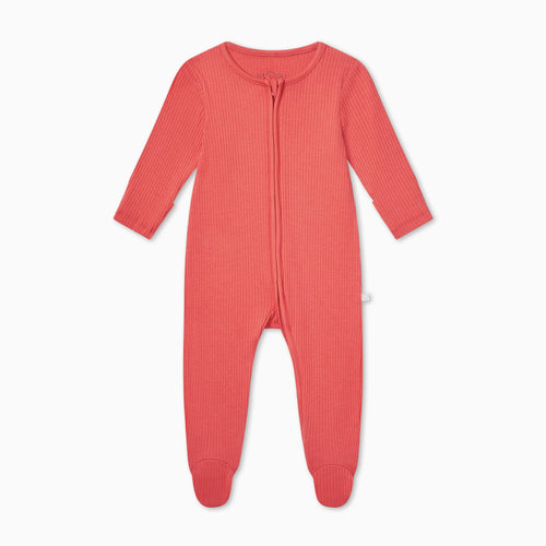 Coral Ribbed Clever Zip Sleepsuit