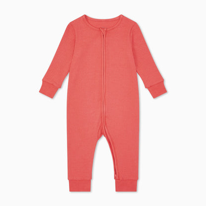 Coral Ribbed Clever Zip Sleepsuit
