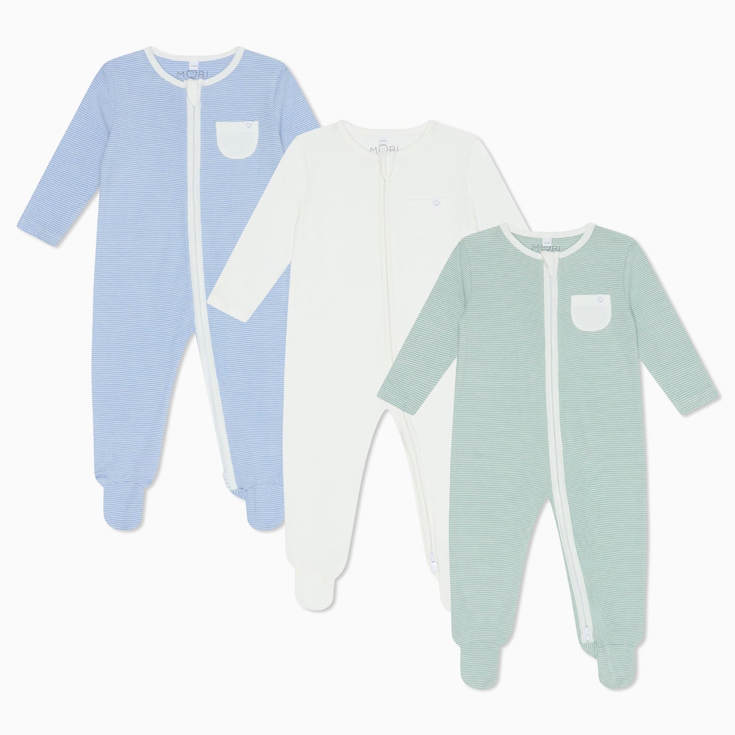 Clever Zip Sleepsuit 3 Pack - Green & Blue Stripe
