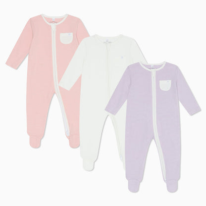 Clever Zip Sleepsuit 3 Pack - Purple & Pink Stripe