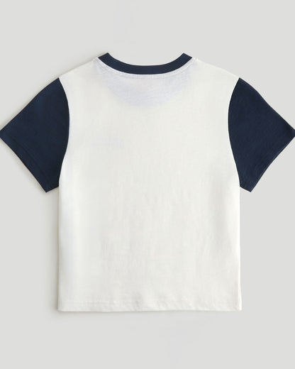 Varsity Colour Block Classic Slub T-shirt - White/Navy Blue