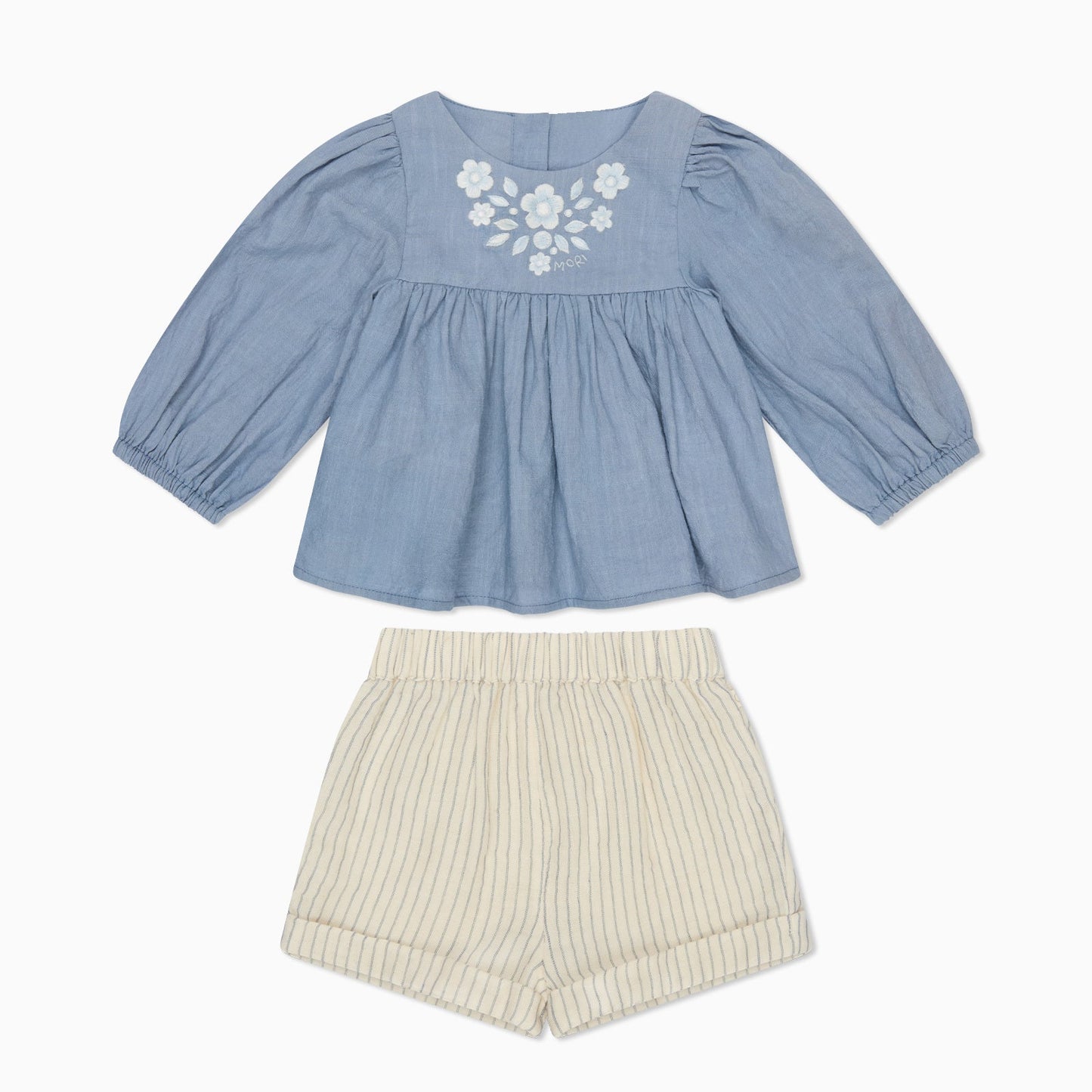 Floral Cotton Blouse & Striped Muslin Shorts Outfit