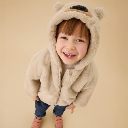 Bear Faux Fur Hooded Jacket