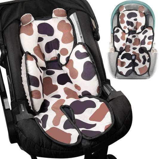 Honeau 3in1 Baby Car Seat Head Body SupportSoft Breathable Infant Car Seat Insert Newborn Boy GirlReversible Cotton-Minnky Carseat Head Support Pillow Cushion for Infant StrollerSwingBouncer(Grey)