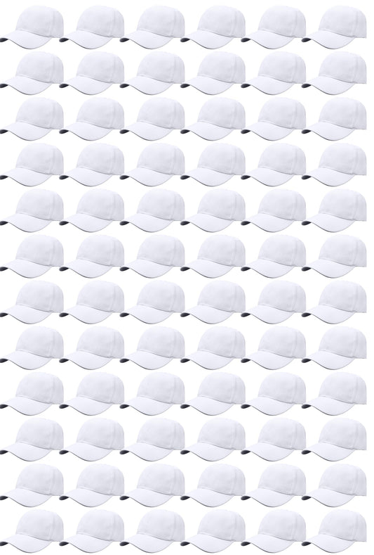 Gelante Bulk Plain Blank Baseball Caps Adjustable Back Strap. 001-White-72PC