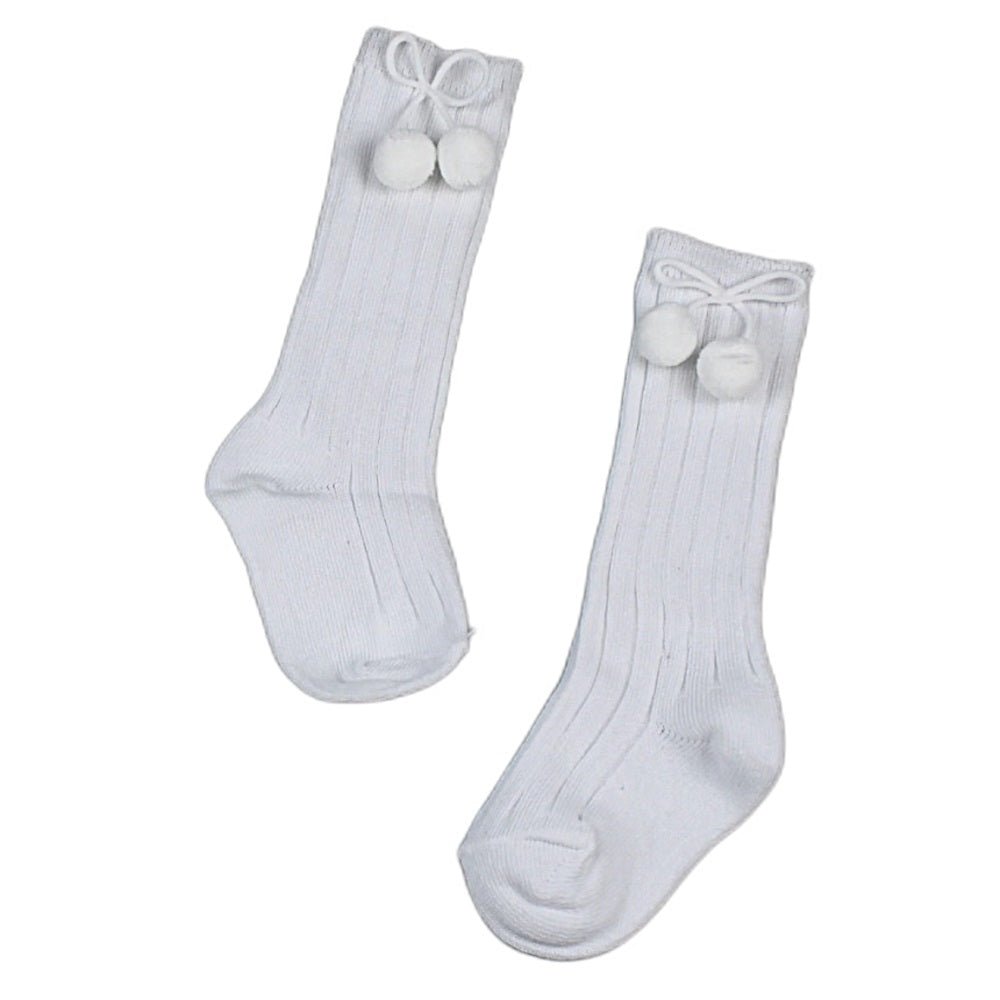 Babies White Cotton Pom Pom Socks - 6-8.5 (2-4y)