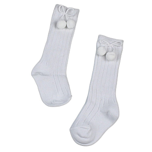 Babies White Cotton Pom Pom Socks - 6-8.5 (2-4y)