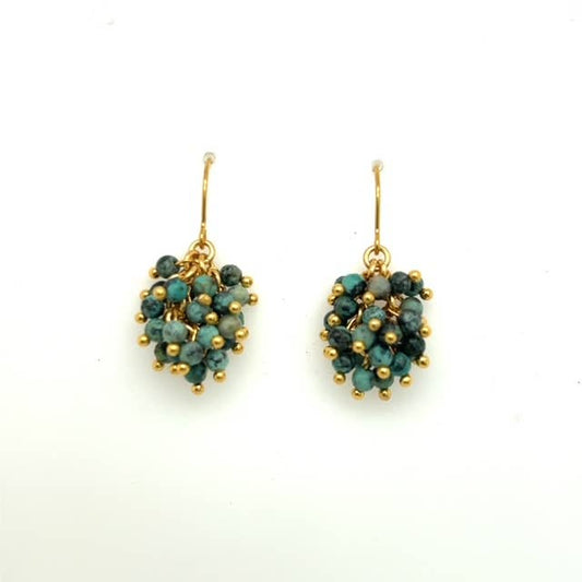 Beaded Cluster Drop Earrings in Gold Finish
