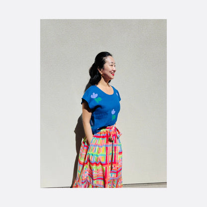 Blue flower linen top 