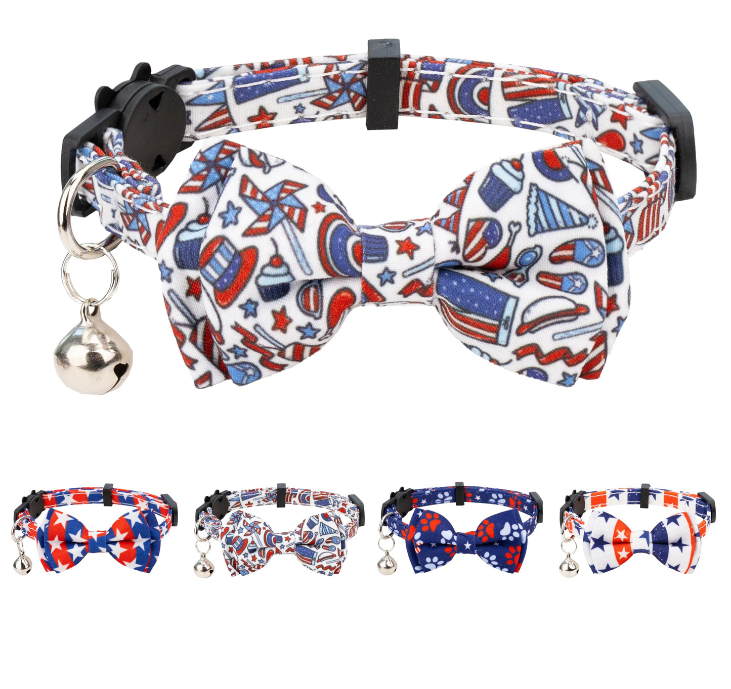 Gyapet Cat Collar with Bowtie Bell Safety Breakaway Kitten 7-11in 4th of July Independence Day Adjustable US Flag-Graffiti