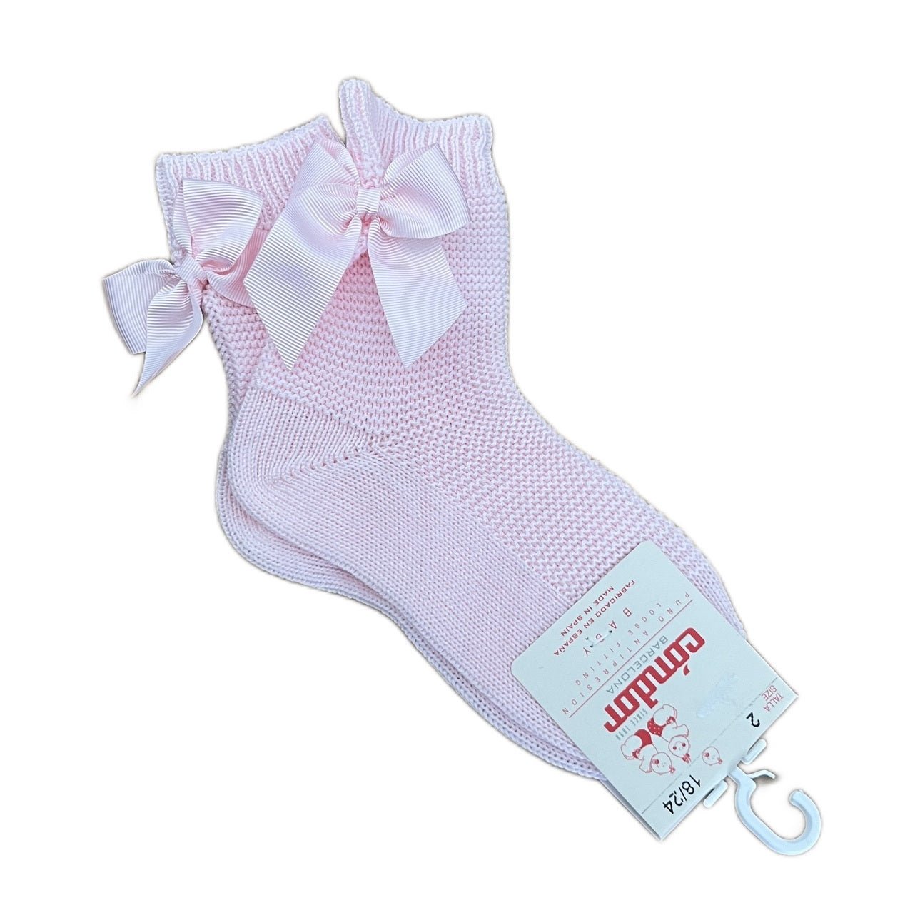 Cotton Ankle Socks with Bow at the Back - Baby Pink - 3-5.5 (12-24m)