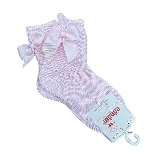 Cotton Ankle Socks with Bow at the Back - Baby Pink - 3-5.5 (12-24m)