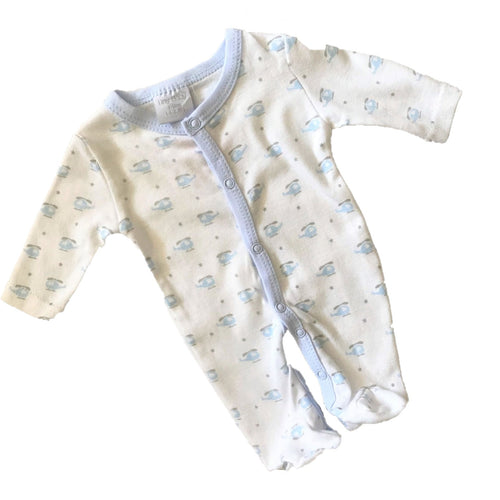 Cute Little One White with Blue Helicopter Print Sleepsuit