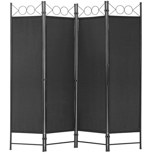 4 Panel Room Divider 6FT Steel Frame Screen Folding Privacy Divider Freestanding Partition for Home Office Bedroom (Black)