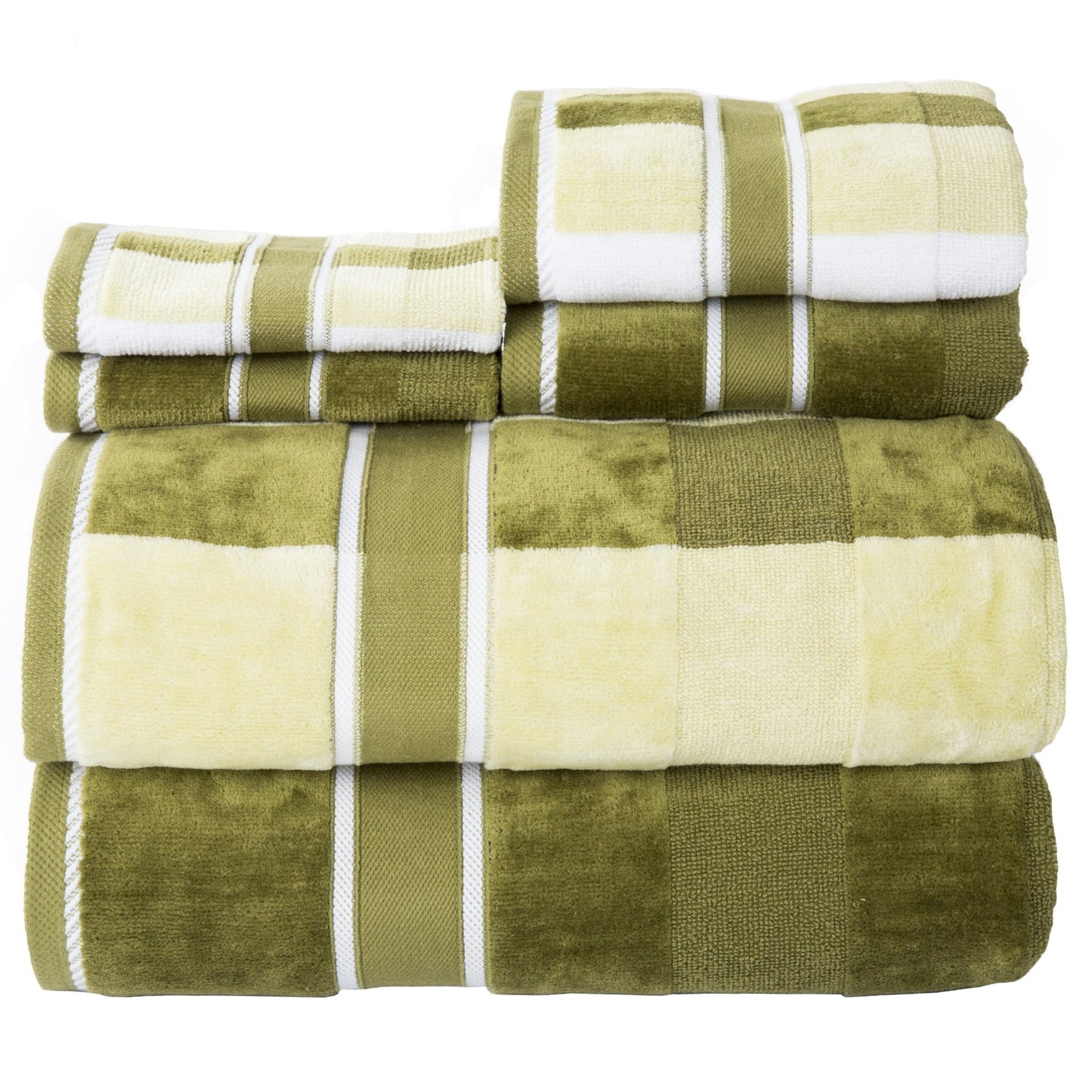 6PC Towel Set - Absorbent Cotton Bathroom Accessories with Bath Towels Hand Towels and Wash Cloths - Solid and Striped Towels by Lavish Home (Green)